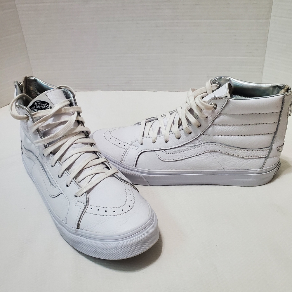 Vans Sk8 High White Leather Shoes Unisex Men's 8